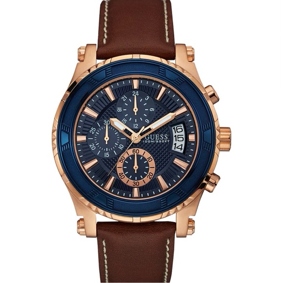 GUESS Mens Brown Rose Gold Tone Chronograph Watch - Picture 1 of 8